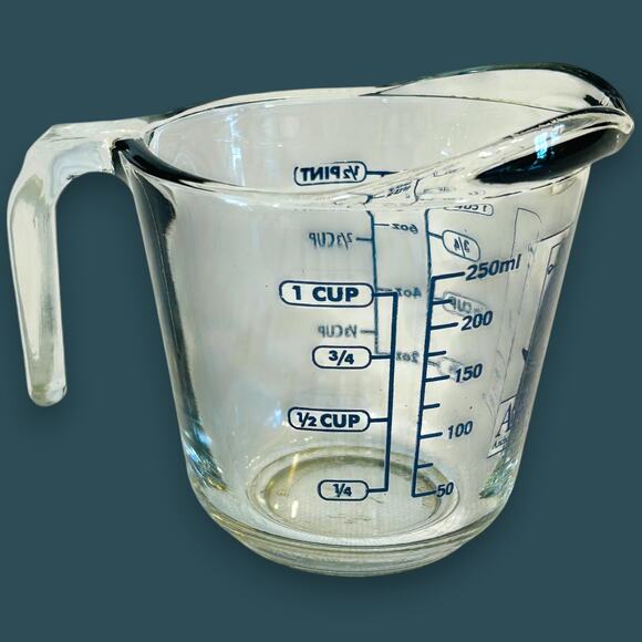 Anchor Hocking Blue Lettering 1 Cup Glass Measuring Cup - Picture 1 of 5